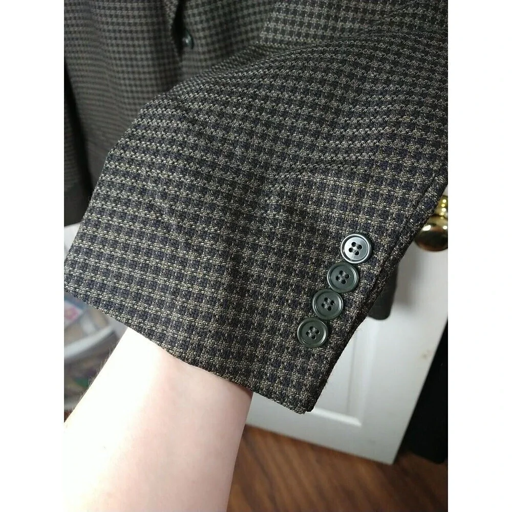 Miltons Vintage Three Button Collared Pocket Brown Gingham Suit Jacket Size 42S